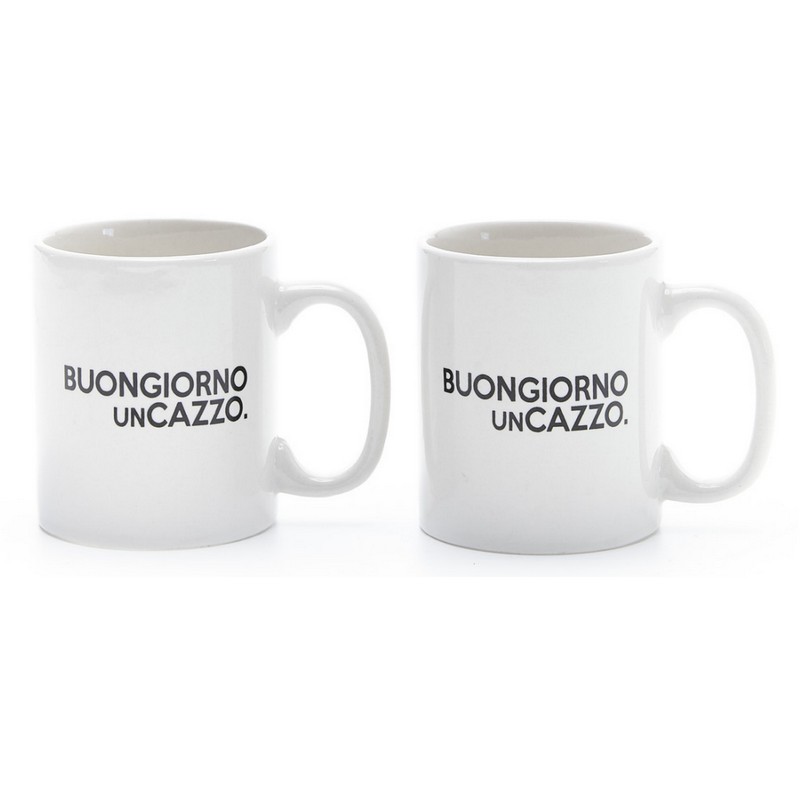 Set di 2 tazzine da caffè bianche in ceramica con manico decorate con scritta 